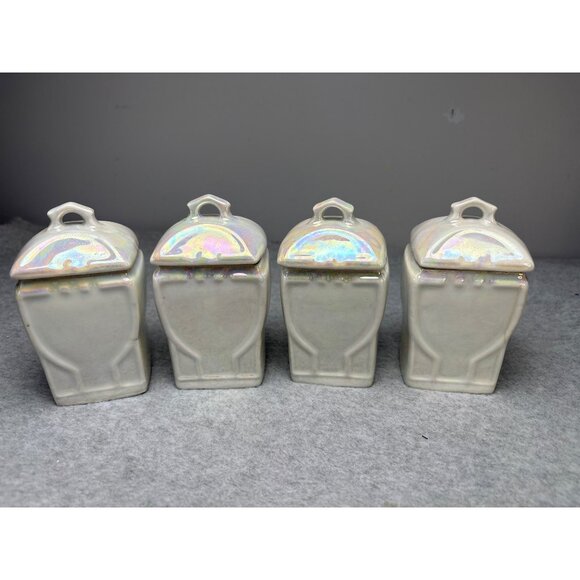 Vintage German Iridescent Porcelain Spice Jar Set 1920s - Picture 9 of 14
